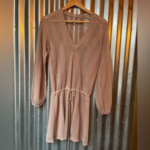 Free People August Nights Open Knit Drawstring Mini Dress